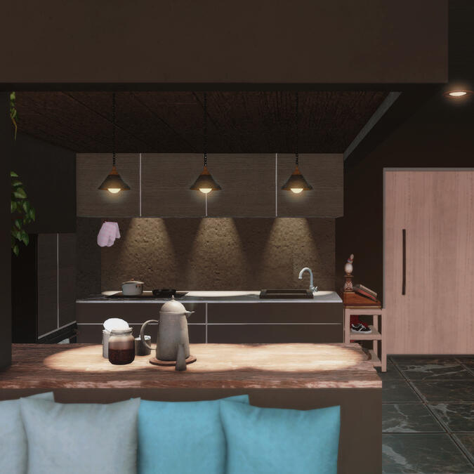 Black Blue Apartment ft. custom kitchen