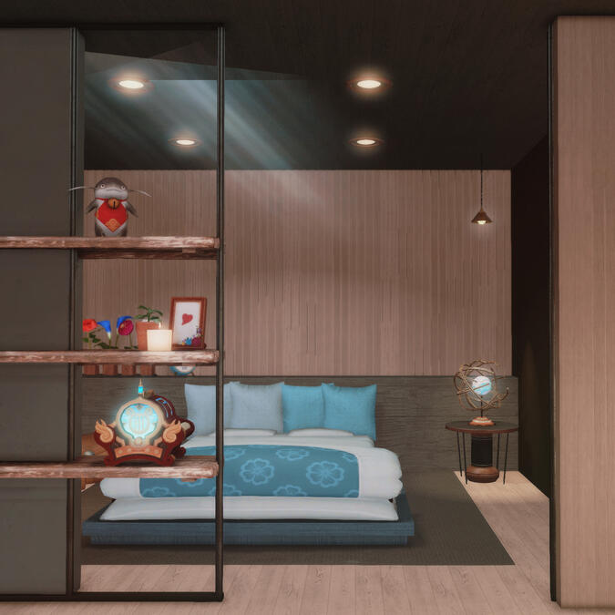 Black Blue Apartment ft. bedroom shelf