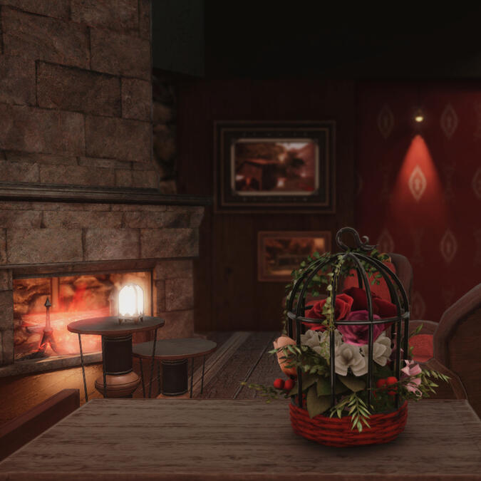 Burgundy Noir Bar ft. raised seating & fireplace