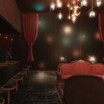 Burgundy Noir Bar ft. main room & custom window