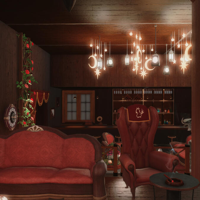 Burgundy Noir Bar ft. raised seating & light feature